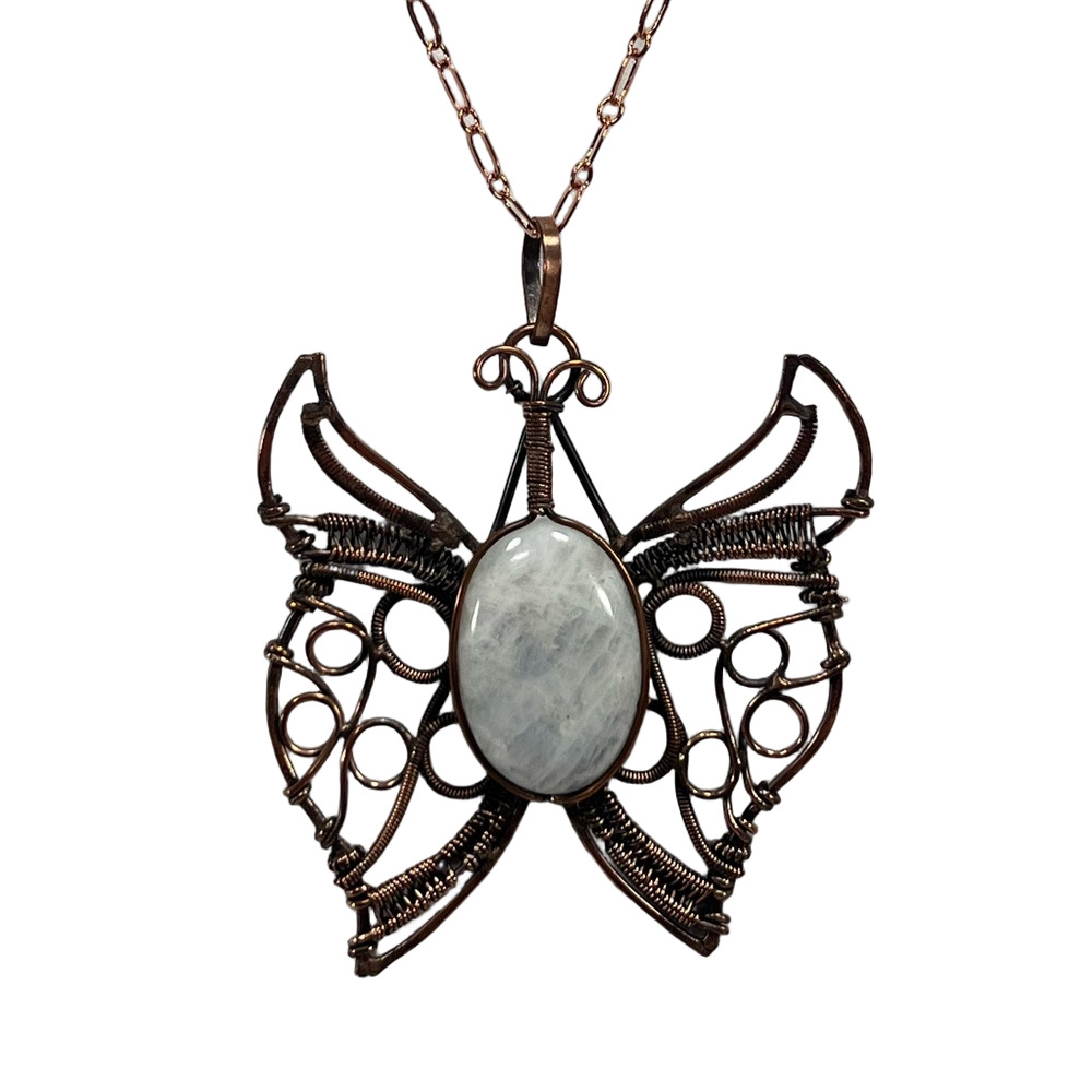 Copper Rainbow Moonstone Vintage Style Gemstone Butterfly Necklace #1